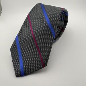 Holland & Sherry Tie Mens Gray Blue Burgundy Stripe Silk Micro Pattern Necktie